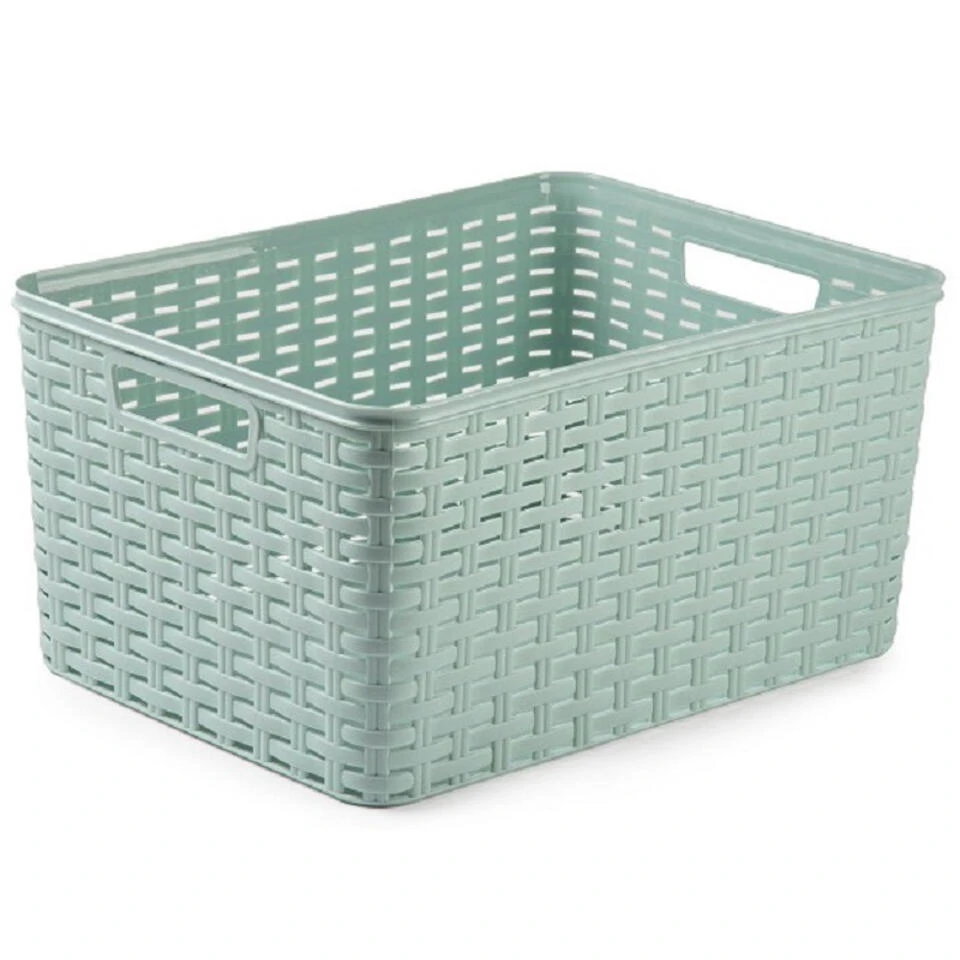 Forte Plastics Opbergmand - Gevlochten - Kunststof - Groen 38x28x19cm 4 Forte Plastics Opbergmand - Gevlochten - Kunststof - Groen 38x28x19cm - Afbeelding 2