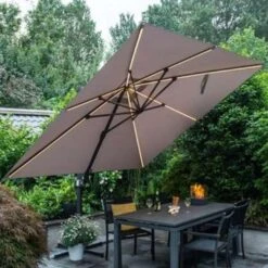 Garden Impressions Hawaii Zweefparasol Lumen LED 300x300cm - D. Grijs -Huishoudelijke Goederen Winkel 1000003952 0104
