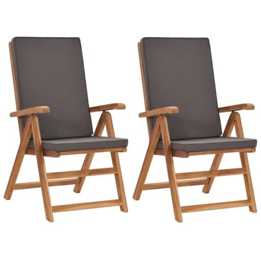 VIDAXL Tuinstoelen 2 St Verstelbaar Met Kussens Massief Teakhout Grijs