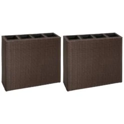 VidaXL Plantenbak Verhoogd Met 4 Potten 2 St Poly Rattan Bruin