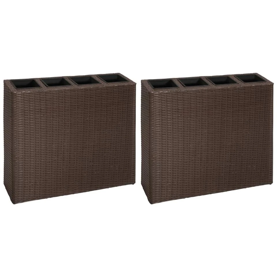 VidaXL Plantenbak Verhoogd Met 4 Potten 2 St Poly Rattan Bruin 3 VidaXL Plantenbak Verhoogd Met 4 Potten 2 St Poly Rattan Bruin