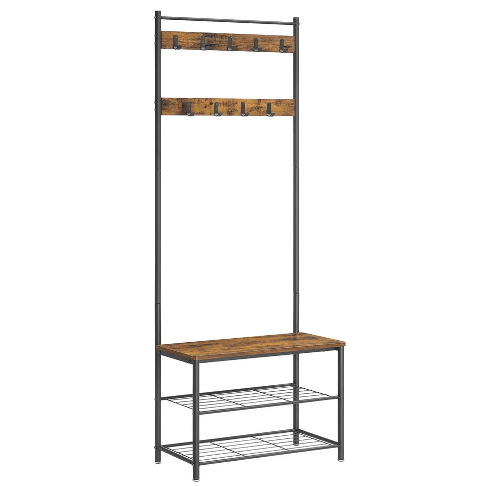 O'DADDY® Kapstok Staand Met Schoenenrek - 9 Haken - 70x32x175 - Bruin 3 O'DADDY® Kapstok Staand Met Schoenenrek - 9 Haken - 70x32x175 - Bruin
