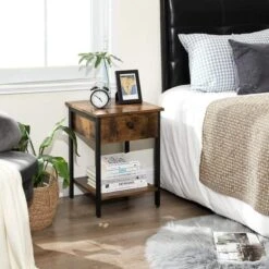 O'DADDY® Nachtkastje Industrieel - Bijzettafel Met La 40x40x55 - Bruin -Huishoudelijke Goederen Winkel 1000012507 0110