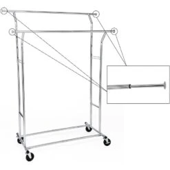 O’DADDY® Kledingrek Dubbel - 4 Wielen - Tot 110kg - Garderoberek - RVS -Huishoudelijke Goederen Winkel 1000021890 0103