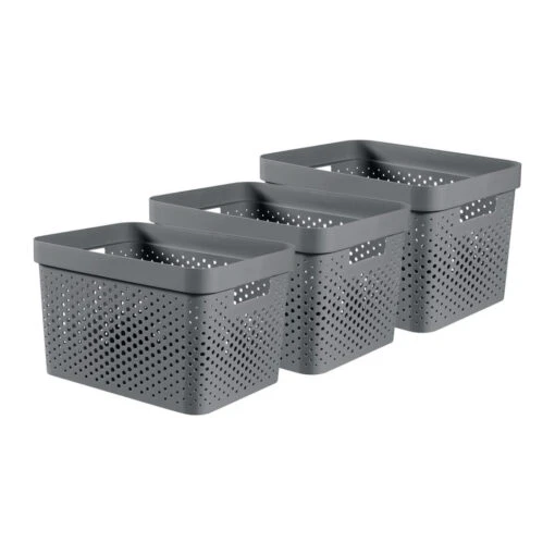 Curver Infinity Recycled Dots Opbergbox - 17L - 3 Stuks - Grijs