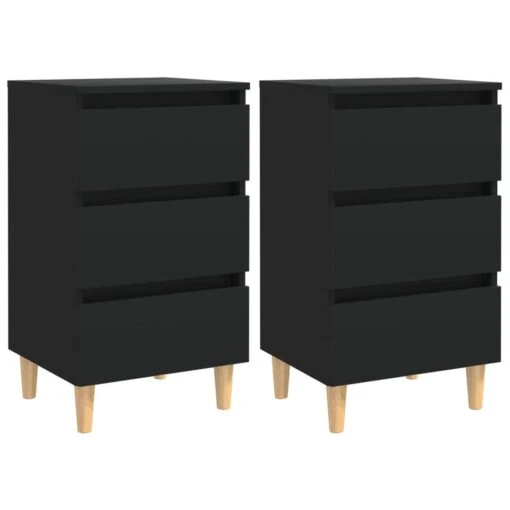 VidaXL Nachtkastjes 2 St Met Massief Houten Poten 40x35x69 Cm Zwart