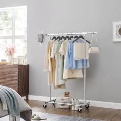 O’DADDY® Kledingrek 4 Wielen – Stabiel Tot 90kg - Garderoberek - RVS -Huishoudelijke Goederen Winkel 1000042971 0102