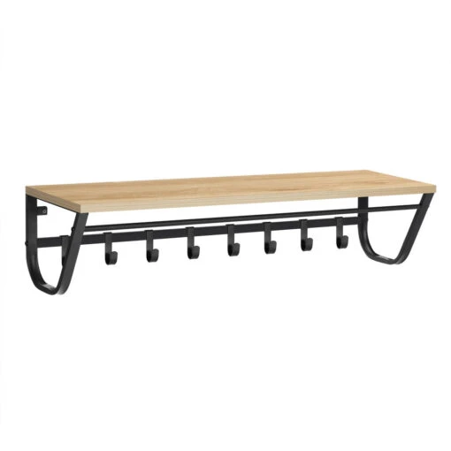 ACAZA Lange Hangende Kapstok - 8 Haken En 1 Bar - 90 Cm Lang - Lichte Eik Kleur