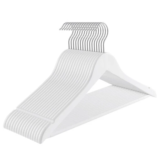 ACAZA 20 Stuks Massief Houten Kledinghangers, Met Inkeping En Broeklat, Wit