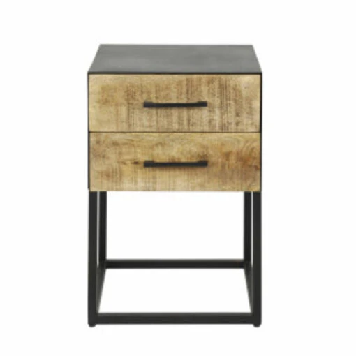 Hoyz - Nachtkastje Metal Wood - Massief Mangohout - Antiek Finish - 40x40x60