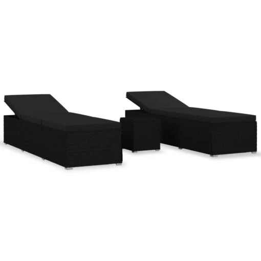 VidaXL 3-delige Ligbeddenset Met Theetafel Poly Rattan Zwart