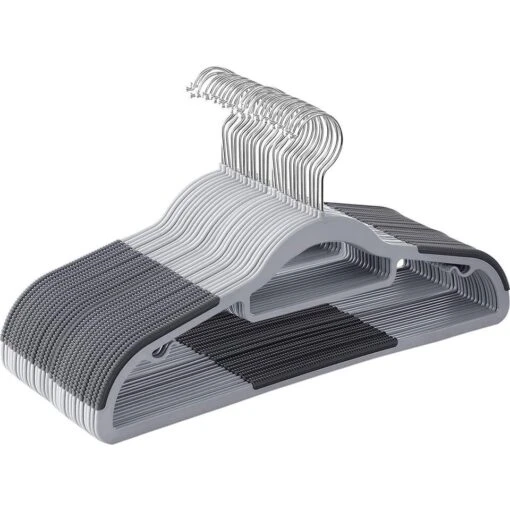 ACAZA Kunststof Kledinghangers - 20 Stuks - Antislip - Met Broeklat - Grijs