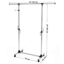 ACAZA Mobiel Kledingrek - Verstelbaar - 1 Rail En 2 Haken - 87x165x44 Cm -Huishoudelijke Goederen Winkel 1000066954 0103