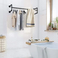 ACAZA Set Van 2 Ophangrails - Industriële Look - Zwart -Huishoudelijke Goederen Winkel 1000067679 0103