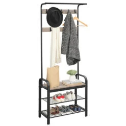 ACAZA Garderoberek Met 2 Rasterplanken, 183 Cm Hoog, Grijs-zwart