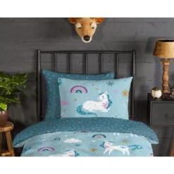 Good Morning Dekbedovertrek "Snowycorn" - Blauw - (140x220 Cm) -Huishoudelijke Goederen Winkel 1000070219 0110