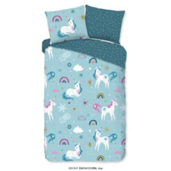 Good Morning Dekbedovertrek "Snowycorn" - Blauw - (140x220 Cm)