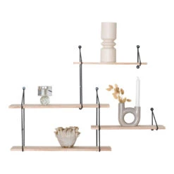 Giga Meubel Wandplank Naturel - Set Van 4 - Metaal & Hout - Wandplank Harlem -Huishoudelijke Goederen Winkel 1000071516 0102