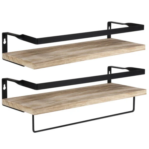QUVIO Houten Wandplank Met Metalen Stang Voor Keuken