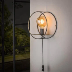 Industrieel Wandschap Dirk Rond 30 Cm 1-lichts 15x30x30 Cm Metaal -Huishoudelijke Goederen Winkel 1000072624 0103