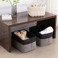 ACAZA Set Van 2 Stoffen Opbergmanden - 37x22x27 Cm - Grijs En Zwart -Huishoudelijke Goederen Winkel 1000073999 0103