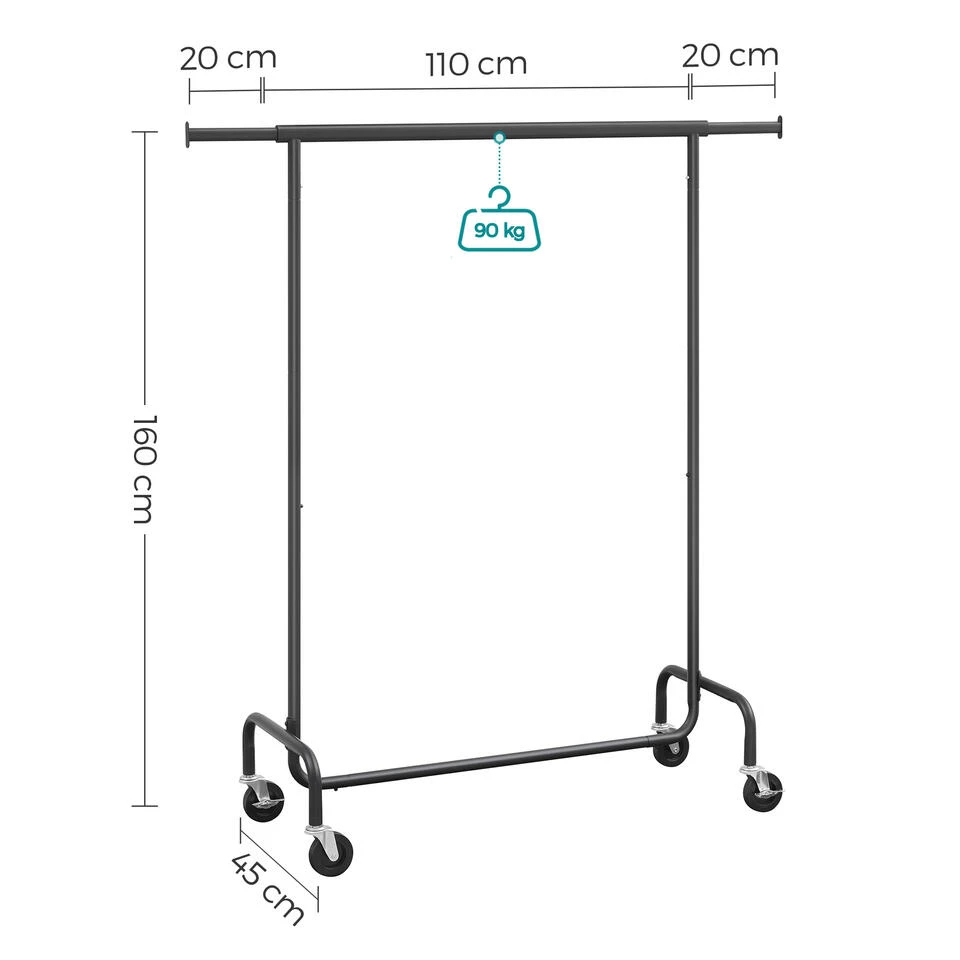 O'DADDY® Kledingrek Op 4 Grote Wielen - Tot 130 Kg Stabiel - Zwart 4 O'DADDY® Kledingrek Op 4 Grote Wielen - Tot 130 Kg Stabiel - Zwart - Afbeelding 2