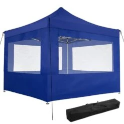 Tectake - Partytent 3x3 M. Opvouwbaar -4 Wanden- Blauw