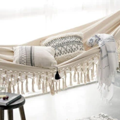 QUVIO Hangmat Katoen 280x150 Cm - Wit -Huishoudelijke Goederen Winkel 1000083227 0102