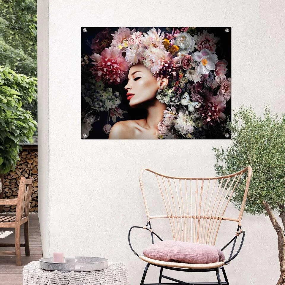 Tuinposter Vrouw Met Bloemenhoed 60x80 Cm Roze 4 Tuinposter Vrouw Met Bloemenhoed 60x80 Cm Roze - Afbeelding 2