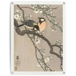 Tuinposter Ohara Koson Koolmezen Op Bloesemtak 80x60 Cm Beige