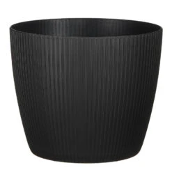 Mica Decorations Plantenpot - Kunststof - Zwart/ribbels- D20/H17 Cm