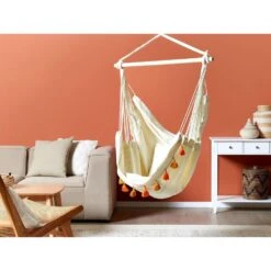 Beliani Hangstoel VARENA - Beige Katoen -Huishoudelijke Goederen Winkel 1000096792 0103