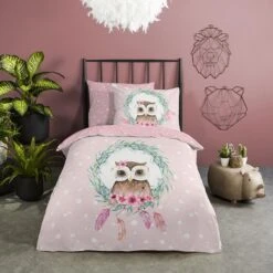 Good Morning Dekbedovertrek "Owli" - Roze - (140x220 Cm) -Huishoudelijke Goederen Winkel 1000099003 0102