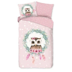 Good Morning Dekbedovertrek "Owli" - Roze - (140x220 Cm)