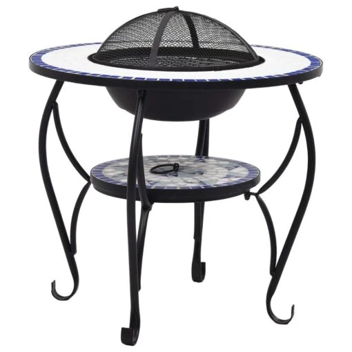 VidaXL Vuurtafel Mozaïek 68 Cm Keramiek Blauw En Wit