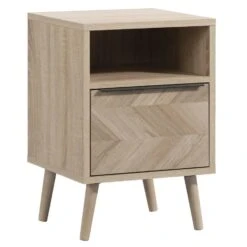 Nachtkastje Lusk - 1 Lade - Eikenkleur -Huishoudelijke Goederen Winkel 12501295 0300