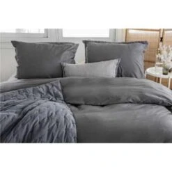 Walra - Dekbedovertrek Vintage Satin - 240x220 Cm - Antraciet -Huishoudelijke Goederen Winkel 1427452247 0101