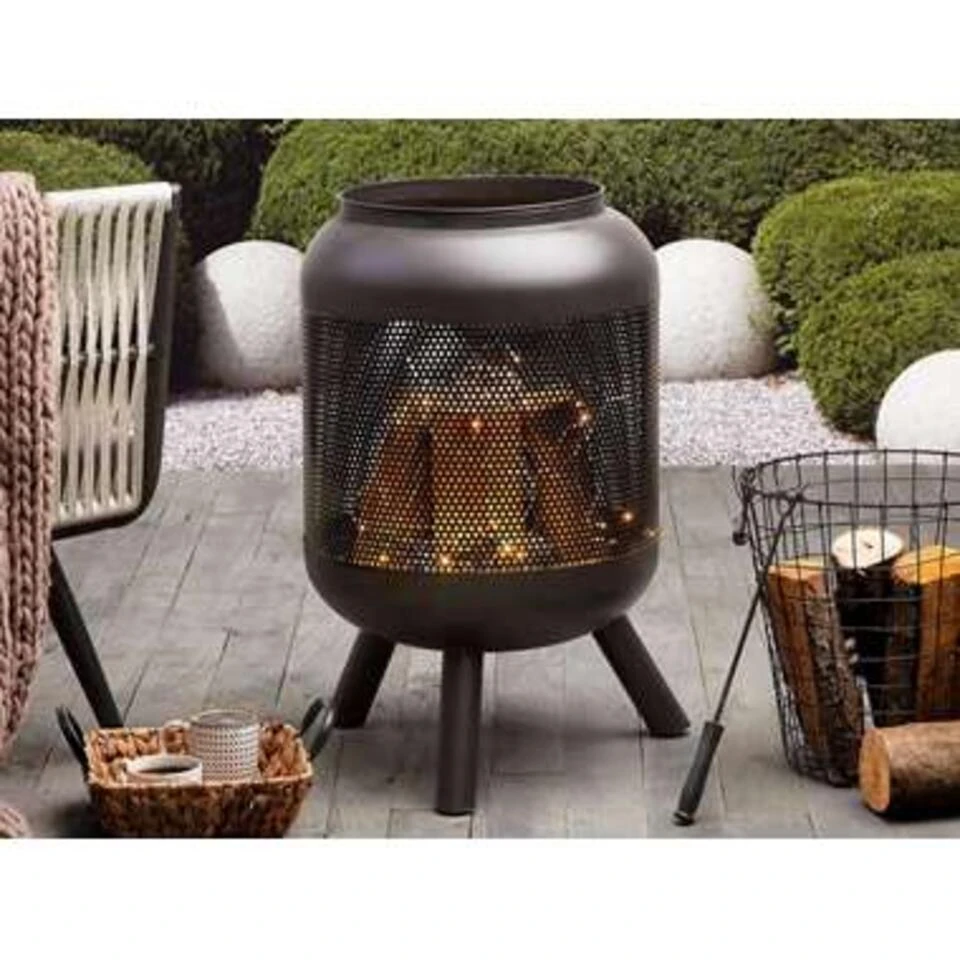 Beliani Vuurkorf Voor Hout VEER - Zwart Staal 4 Beliani Vuurkorf Voor Hout VEER - Zwart Staal - Afbeelding 2