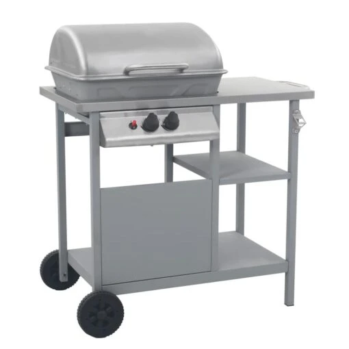 VidaXL Gasbarbecue Met 3-laags Zijtafel Zwart En Zilverkleurig