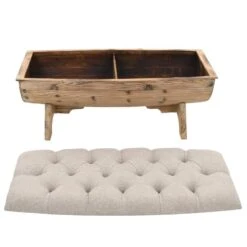 VidaXL Opbergbankje 103x51x44 Cm Massief Hout En Stof -Huishoudelijke Goederen Winkel 47f4607fdb2d4f68b615effcad70da9a
