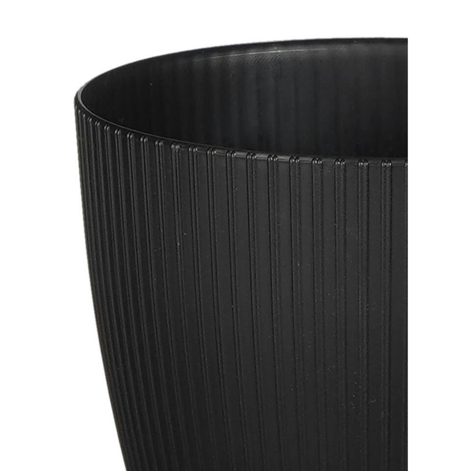 Mica Decorations Plantenpot - Kunststof - Zwart/ribbels- D20/H17 Cm 4 Mica Decorations Plantenpot - Kunststof - Zwart/ribbels- D20/H17 Cm - Afbeelding 2