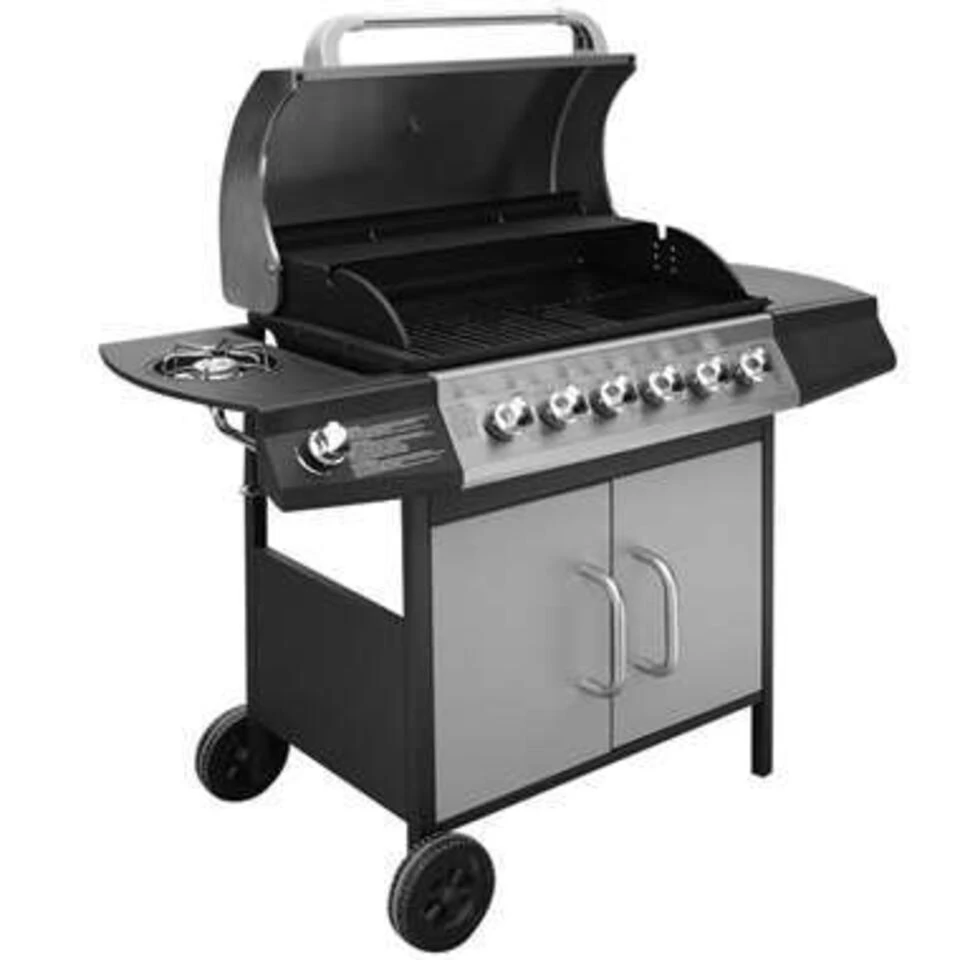 VidaXL Gasbarbecue 6+1 Kookzone Zwart En Zilver 5 VidaXL Gasbarbecue 6+1 Kookzone Zwart En Zilver - Afbeelding 3