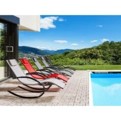 Beliani Tuinligstoel CARANO II - Grijs Staal, Textiel -Huishoudelijke Goederen Winkel 94d0ee8d2e5f43ffacbc68ad7345c0df