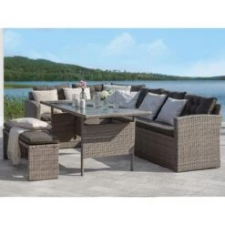 Beliani Tuintafel VITERBO - Grijs Pe Rotan -Huishoudelijke Goederen Winkel 9d9906ffcf8c47869b6336d41acac0c3