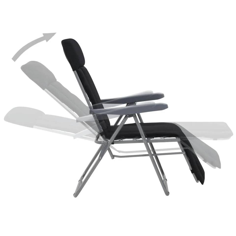 VidaXL Tuinstoelen Met Kussen Inklapbaar 2 St Zwart 4 VidaXL Tuinstoelen Met Kussen Inklapbaar 2 St Zwart - Afbeelding 2