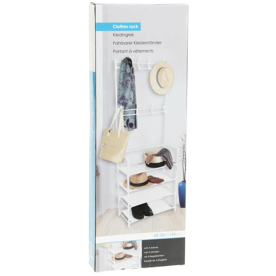 Storage Solutions Kledingrek - 60 X 26 X 155 Cm - Metaal - Wit 5 Storage Solutions Kledingrek - 60 X 26 X 155 Cm - Metaal - Wit - Afbeelding 3