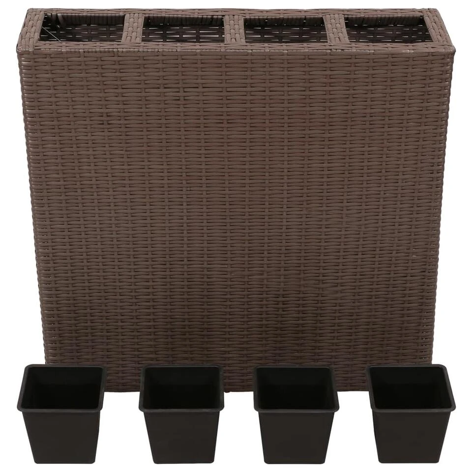 VidaXL Plantenbak Verhoogd Met 4 Potten 2 St Poly Rattan Bruin 6 VidaXL Plantenbak Verhoogd Met 4 Potten 2 St Poly Rattan Bruin - Afbeelding 4