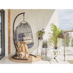 Beliani Hangstoel SESIA - Grijs Polyester, Pe Rotan -Huishoudelijke Goederen Winkel d4ab082dc1fe4b84819f1349bc85b944