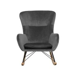 Beliani Schommelstoel ELLAN - Grijs Fluweel -Huishoudelijke Goederen Winkel d62bec75d0834c28b7fb7c65256607da