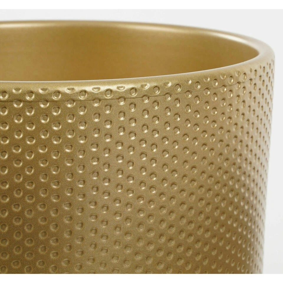 Mica Decorations Bloempot - Goudkleurig - Relief - Keramiek - 17 Cm 4 Mica Decorations Bloempot - Goudkleurig - Relief - Keramiek - 17 Cm - Afbeelding 2